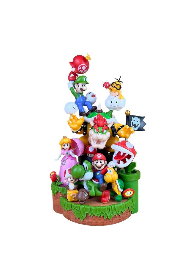 Super Mario Anime Figure Model of Mario with Red Mushroom, Green Mushroom and Princess in Combo Scene.  Desktop Decoration Ornament, Ideal Birthday Gift, Collectible Action Figure Toy 28 cm - Image 1
